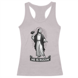 Christian Football Lover Racerback Tank Top He Is Rizzin Funny Gift - Print Your Wear