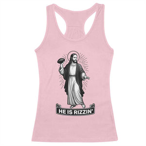 Christian Football Lover Racerback Tank Top He Is Rizzin Funny Gift - Print Your Wear