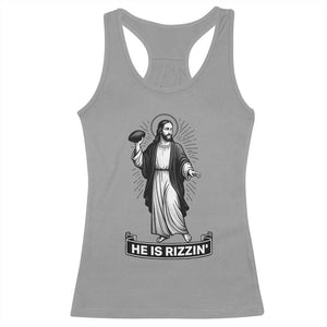 Christian Football Lover Racerback Tank Top He Is Rizzin Funny Gift - Print Your Wear