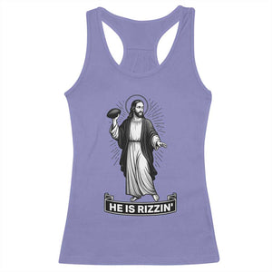 Christian Football Lover Racerback Tank Top He Is Rizzin Funny Gift - Print Your Wear