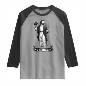 Christian Football Lover Raglan Shirt He Is Rizzin Funny Gift TS12 Sport Gray Black Print Your Wear