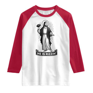 Christian Football Lover Raglan Shirt He Is Rizzin Funny Gift TS12 White Red Print Your Wear