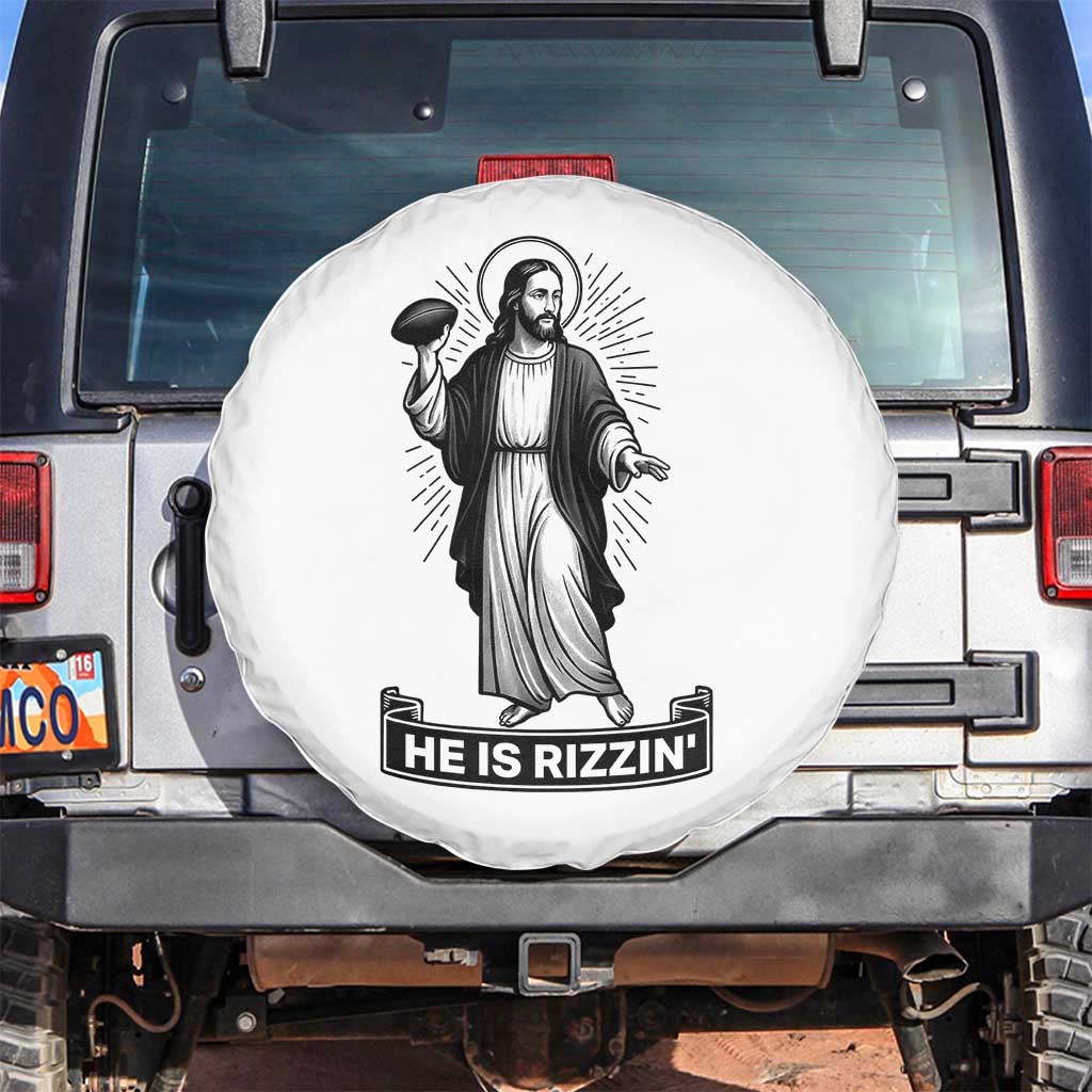 Christian Football Lover Spare Tire Cover He Is Rizzin Funny Gift TS12 No hole White Print Your Wear