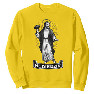 Christian Football Lover Sweatshirt He Is Rizzin Funny Gift - Print Your Wear