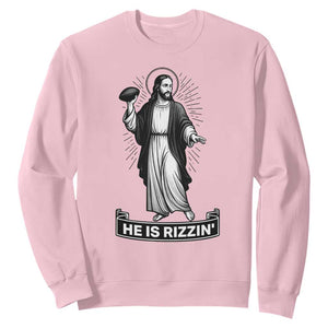 Christian Football Lover Sweatshirt He Is Rizzin Funny Gift - Print Your Wear