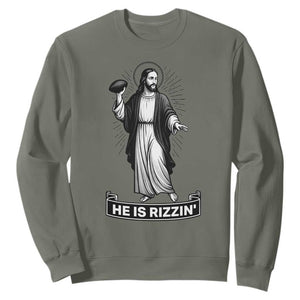 Christian Football Lover Sweatshirt He Is Rizzin Funny Gift - Print Your Wear