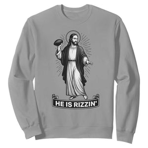 Christian Football Lover Sweatshirt He Is Rizzin Funny Gift - Print Your Wear