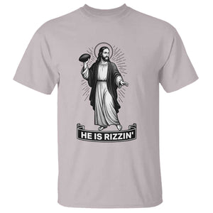 Christian Football Lover T Shirt He Is Rizzin Funny Gift TS12 Ice Gray Print Your Wear
