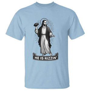 Christian Football Lover T Shirt He Is Rizzin Funny Gift TS12 Light Blue Print Your Wear