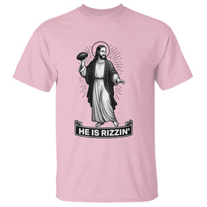 Christian Football Lover T Shirt He Is Rizzin Funny Gift TS12 Light Pink Print Your Wear