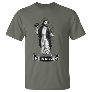 Christian Football Lover T Shirt He Is Rizzin Funny Gift TS12 Military Green Print Your Wear