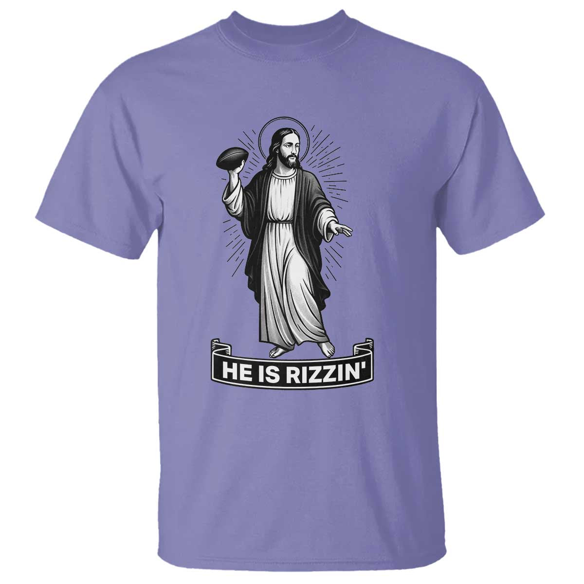 Christian Football Lover T Shirt He Is Rizzin Funny Gift TS12 Violet Print Your Wear
