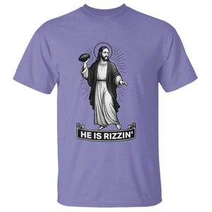Christian Football Lover T Shirt He Is Rizzin Funny Gift TS12 Violet Print Your Wear