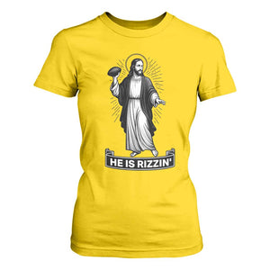 Christian Football Lover T Shirt For Women He Is Rizzin Funny Gift TS12 Daisy Print Your Wear