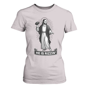 Christian Football Lover T Shirt For Women He Is Rizzin Funny Gift TS12 Ice Gray Print Your Wear