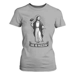 Christian Football Lover T Shirt For Women He Is Rizzin Funny Gift TS12 Sport Gray Print Your Wear
