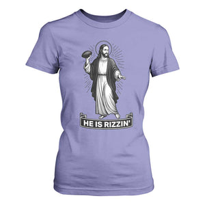 Christian Football Lover T Shirt For Women He Is Rizzin Funny Gift TS12 Violet Print Your Wear