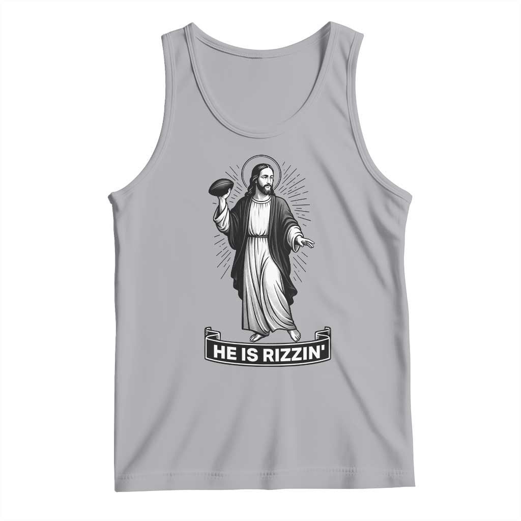 Christian Football Lover Tank Top He Is Rizzin Funny Gift TS12 Athletic Heather Print Your Wear