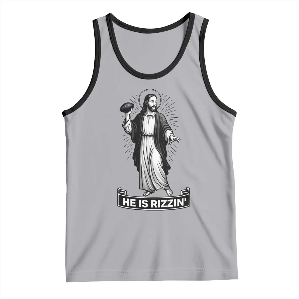 Christian Football Lover Tank Top He Is Rizzin Funny Gift TS12 Athletic Heather Black Print Your Wear