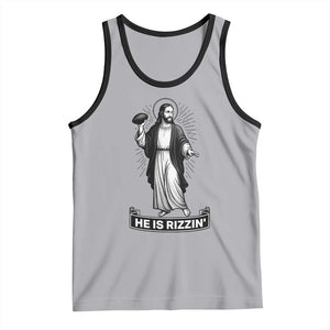 Christian Football Lover Tank Top He Is Rizzin Funny Gift TS12 Athletic Heather Black Print Your Wear