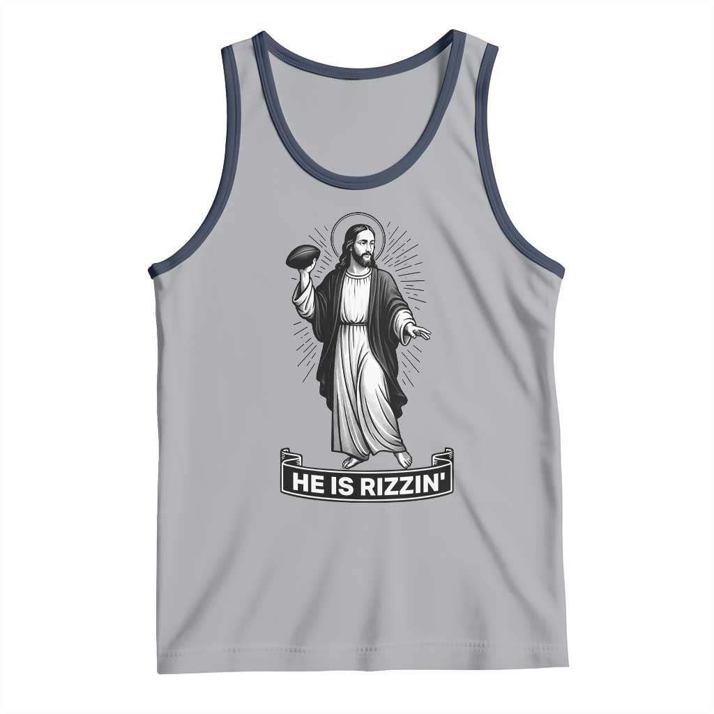 Christian Football Lover Tank Top He Is Rizzin Funny Gift TS12 Athletic Heather Navy Print Your Wear