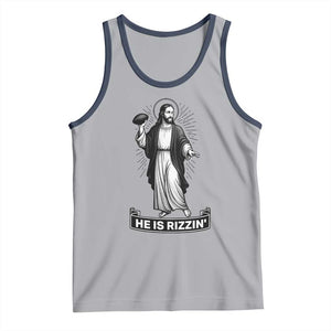 Christian Football Lover Tank Top He Is Rizzin Funny Gift TS12 Athletic Heather Navy Print Your Wear