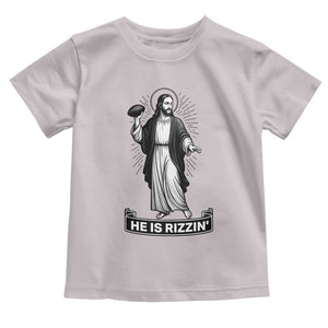 Christian Football Lover Toddler T Shirt He Is Rizzin Funny Gift TS12 Ice Gray Print Your Wear