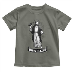 Christian Football Lover Toddler T Shirt He Is Rizzin Funny Gift TS12 Military Green Print Your Wear