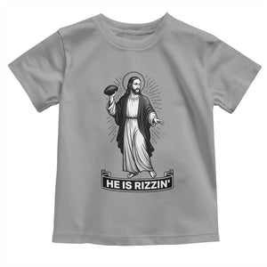 Christian Football Lover Toddler T Shirt He Is Rizzin Funny Gift TS12 Sport Gray Print Your Wear