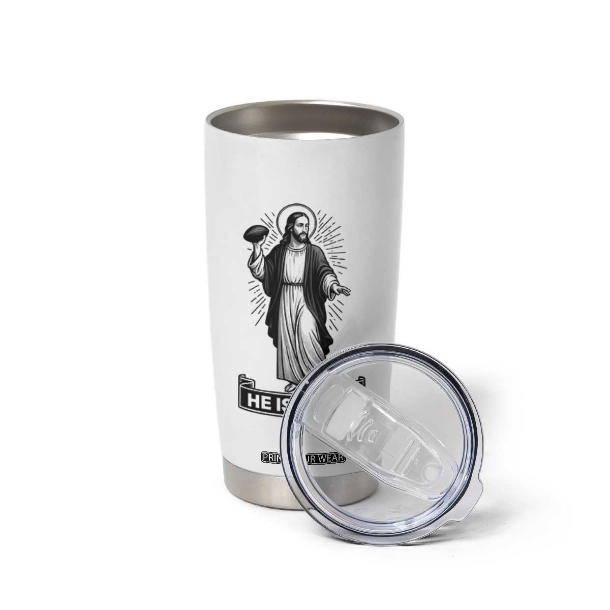 Christian Football Lover Tumbler Cup He Is Rizzin Funny Gift TS12 Print Your Wear