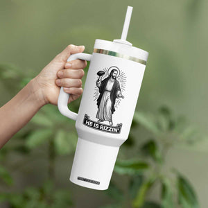 Christian Football Lover Tumbler With Handle He Is Rizzin Funny Gift TS12 Print Your Wear