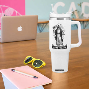 Christian Football Lover Tumbler With Handle He Is Rizzin Funny Gift TS12 Print Your Wear