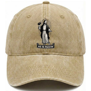 Christian Football Lover Washed Cotton Baseball Cap He Is Rizzin Funny Gift TS12 Print Your Wear