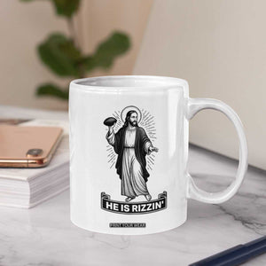 Christian Football Lover Coffee Mug He Is Rizzin Funny Gift TS12 Print Your Wear