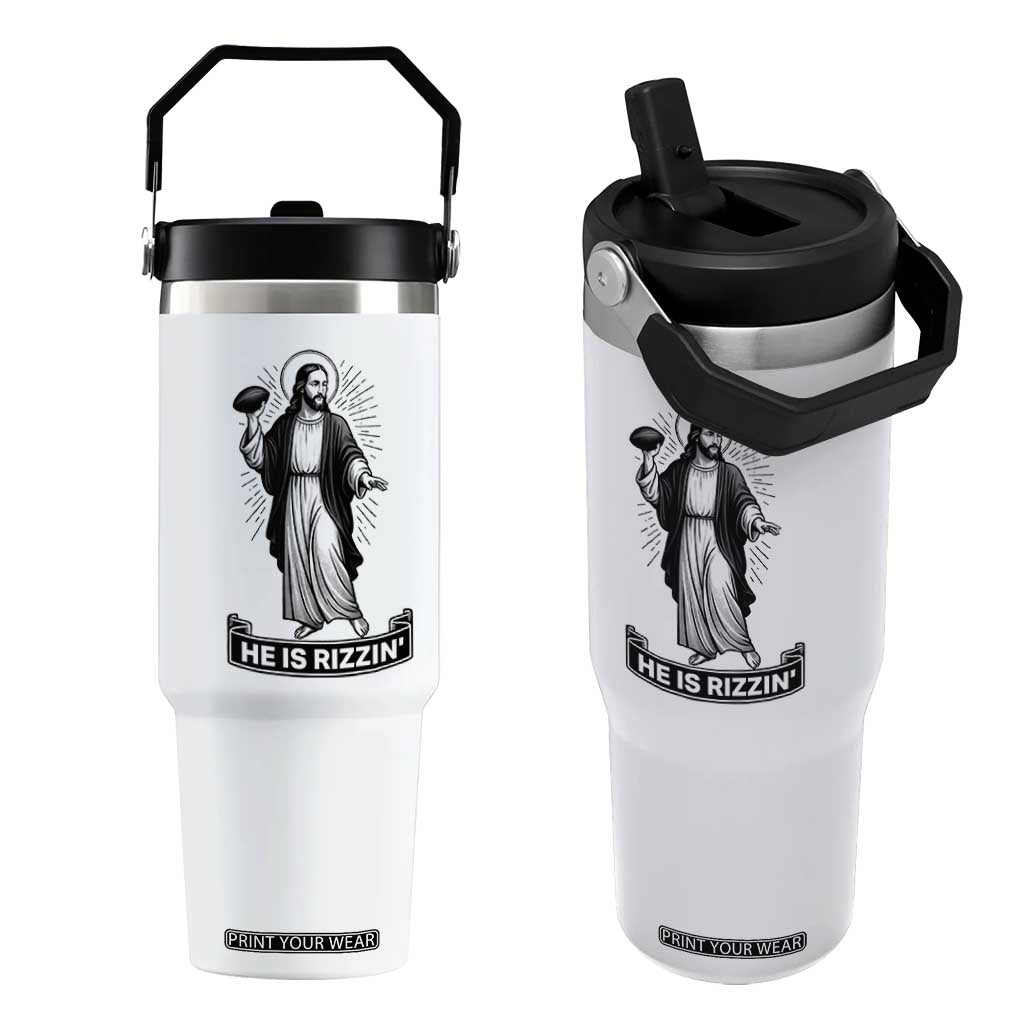 Christian Football Lover Flip Straw Tumbler He Is Rizzin Funny Gift TS12 One Size: 30 oz White Print Your Wear