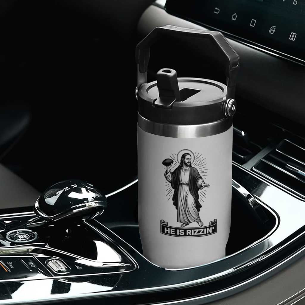 Christian Football Lover Flip Straw Tumbler He Is Rizzin Funny Gift TS12 Print Your Wear