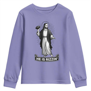 Christian Football Lover Youth Sweatshirt He Is Rizzin Funny Gift TS12 Violet Print Your Wear