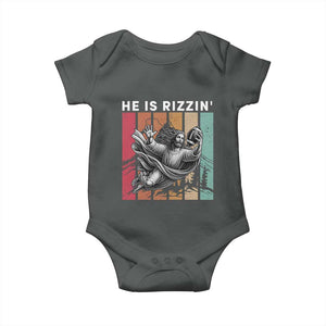 He Is Rizzin Baby Onesie Funny Christian Football Lover Gift TS12 Dark Heather Print Your Wear
