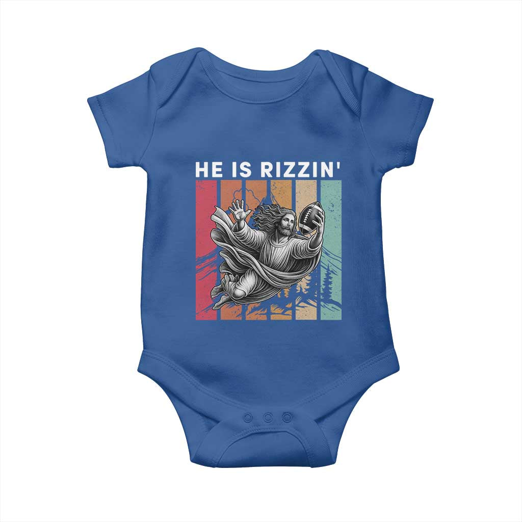 He Is Rizzin Baby Onesie Funny Christian Football Lover Gift TS12 Royal Blue Print Your Wear