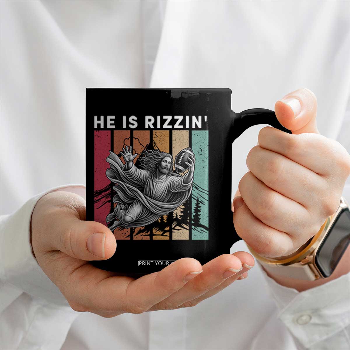 He Is Rizzin Coffee Mug Funny Christian Football Lover Gift TS12 Print Your Wear