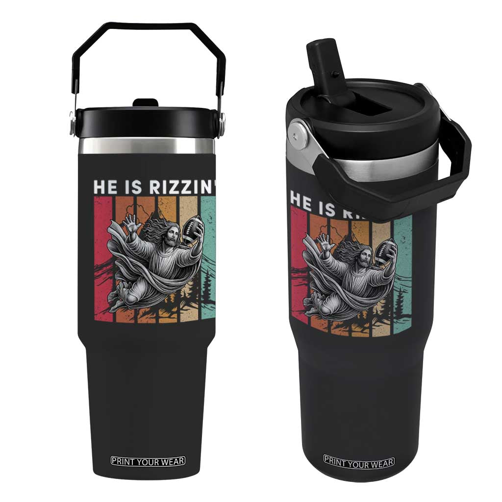 He Is Rizzin Flip Straw Tumbler Funny Christian Football Lover Gift TS12 One Size: 30 oz Black Print Your Wear