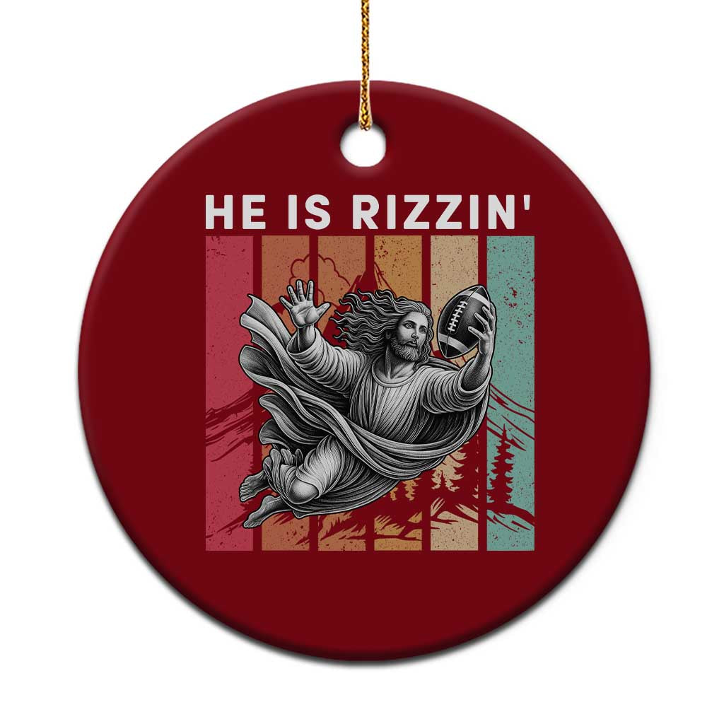 He Is Rizzin Ceramic Ornament Funny Christian Football Lover Gift TS12 1pc Red Print Your Wear