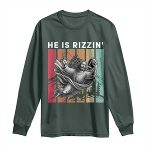 He Is Rizzin Long Sleeve Shirt Funny Christian Football Lover Gift TS12 Dark Forest Green Print Your Wear