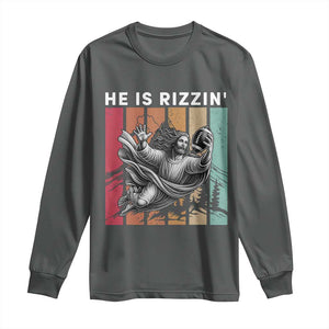 He Is Rizzin Long Sleeve Shirt Funny Christian Football Lover Gift TS12 Dark Heather Print Your Wear