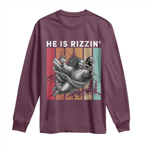 He Is Rizzin Long Sleeve Shirt Funny Christian Football Lover Gift TS12 Maroon Print Your Wear
