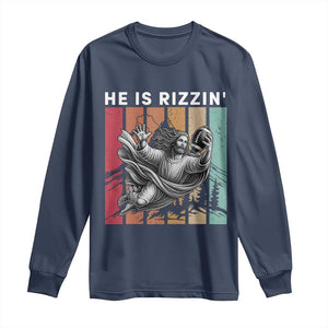 He Is Rizzin Long Sleeve Shirt Funny Christian Football Lover Gift TS12 Navy Print Your Wear