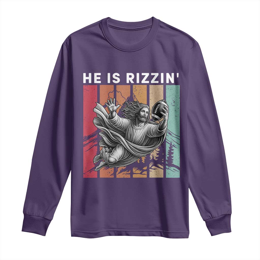 He Is Rizzin Long Sleeve Shirt Funny Christian Football Lover Gift TS12 Purple Print Your Wear