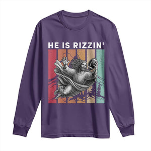 He Is Rizzin Long Sleeve Shirt Funny Christian Football Lover Gift TS12 Purple Print Your Wear