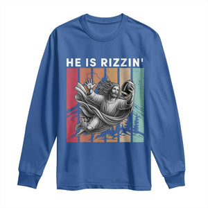 He Is Rizzin Long Sleeve Shirt Funny Christian Football Lover Gift TS12 Royal Blue Print Your Wear