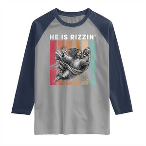 He Is Rizzin Raglan Shirt Funny Christian Football Lover Gift TS12 Sport Gray Navy Print Your Wear